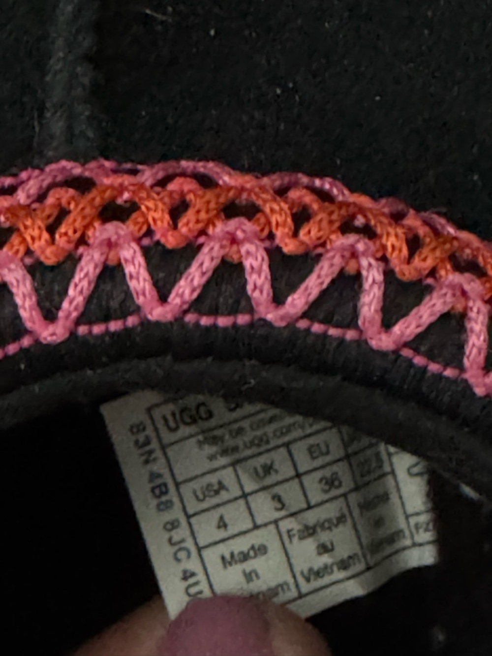 UGG Black Suede Slip-On Clog with Pink and Orange Trim - Picture 4 of 4